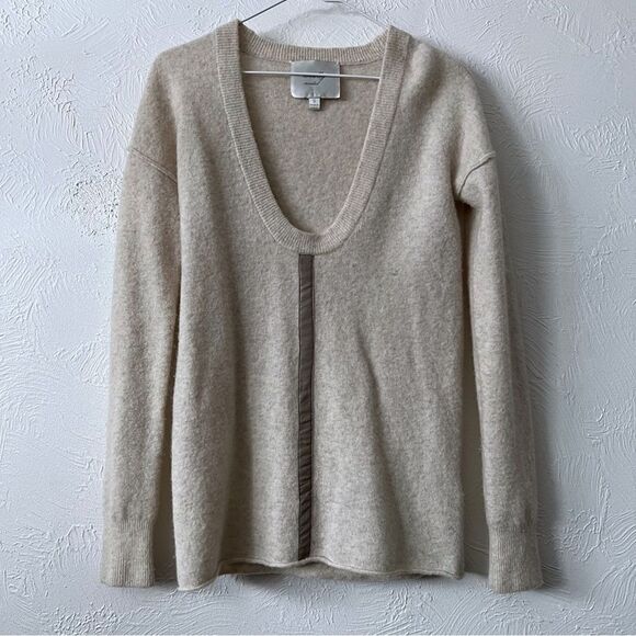 Woolly Minded Sweaters - Woolly Minded Low Scoop Neck In Oatmeal Wool Sweater SZ S